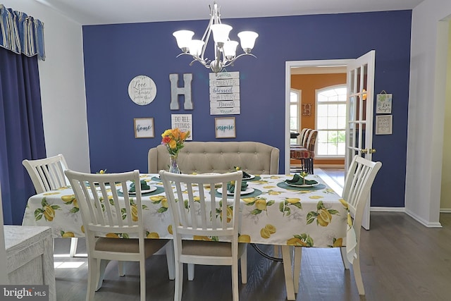 1 Longfellow Ln, Hainesport, NJ 08036 - dining room with a chandelier, wood finished floors, and baseboards