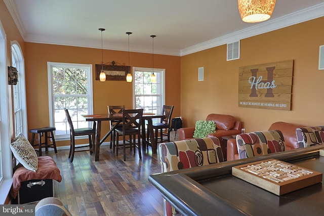 1 Longfellow Ln, Hainesport, NJ 08036 - dining area with ornamental molding and dark wood finished floors