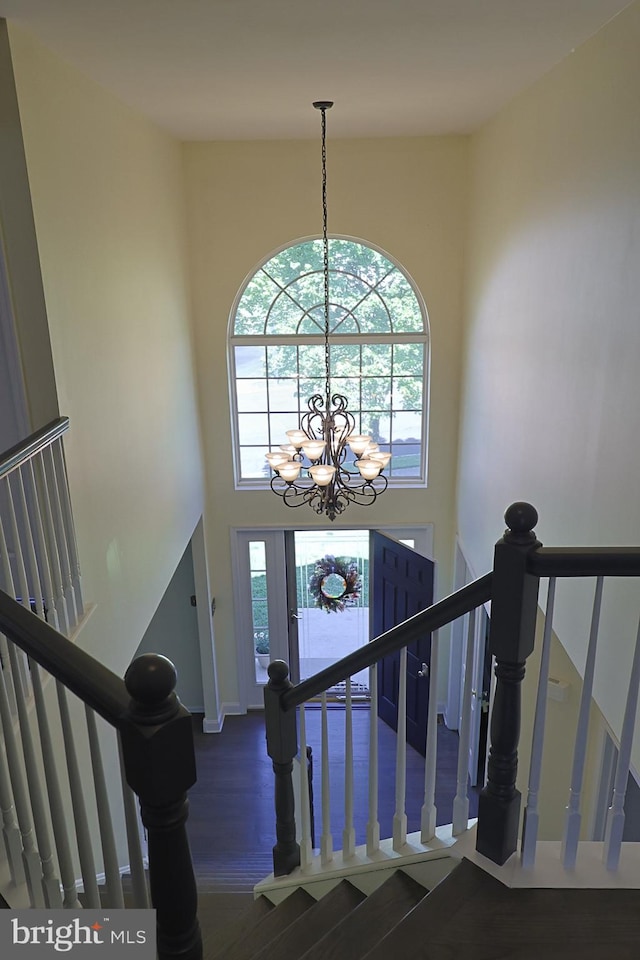 1 Longfellow Ln, Hainesport, NJ 08036 - foyer entrance with wood finished floors, a chandelier, a towering ceiling, and stairs