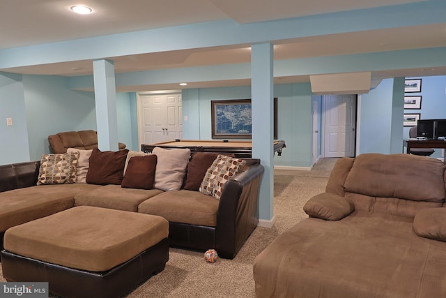 1 Longfellow Ln, Hainesport, NJ 08036 - living room featuring light carpet, recessed lighting, and billiards table