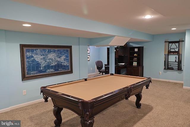 1 Longfellow Ln, Hainesport, NJ 08036 - recreation room with baseboards, light carpet, recessed lighting, and billiards table