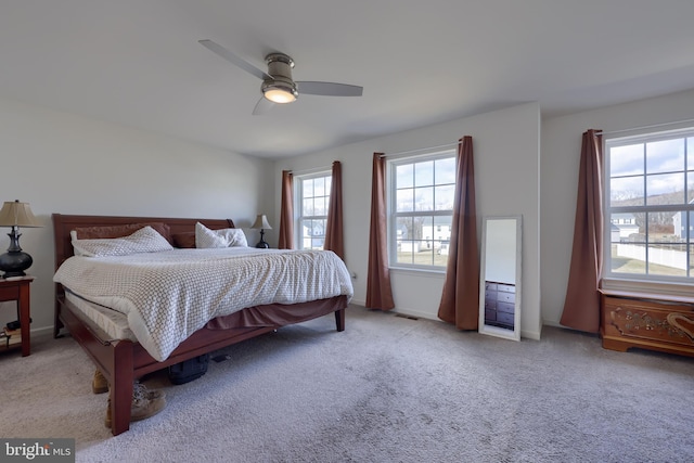 bedroom featuring carpet floors and ceiling fan