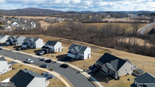 aerial view featuring a residential view and a mountain view