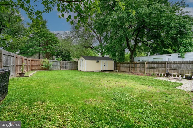 view of yard with a storage shed and an outbuilding