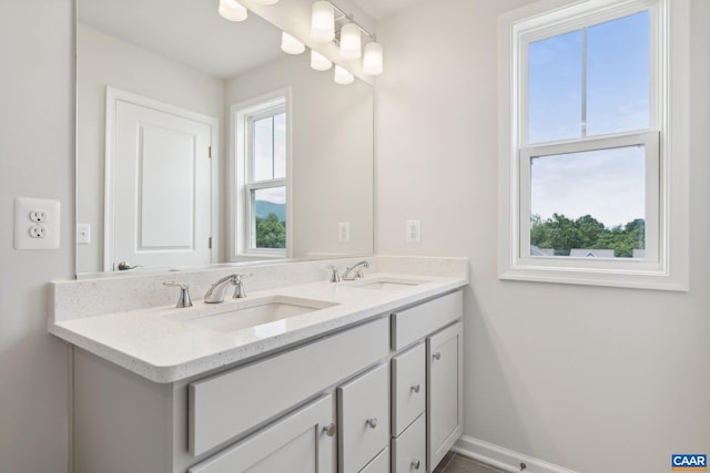 bathroom with plenty of natural light, a sink, and double vanity