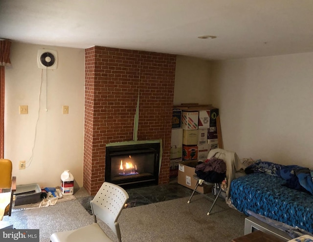 interior space featuring a fireplace and visible vents