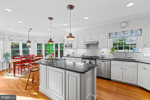 kitchen featuring appliances with stainless steel finishes, a sink, white cabinetry, and under cabinet range hood