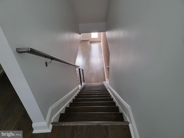 stairway featuring wood finished floors