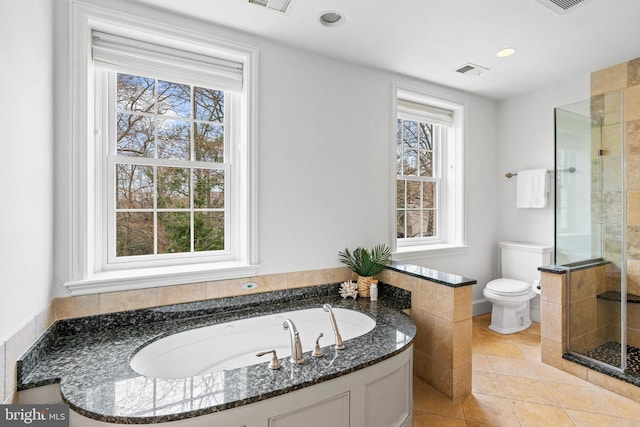 bathroom featuring a stall shower, plenty of natural light, and toilet