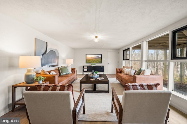 living area featuring baseboards, a wealth of natural light, and wood finished floors