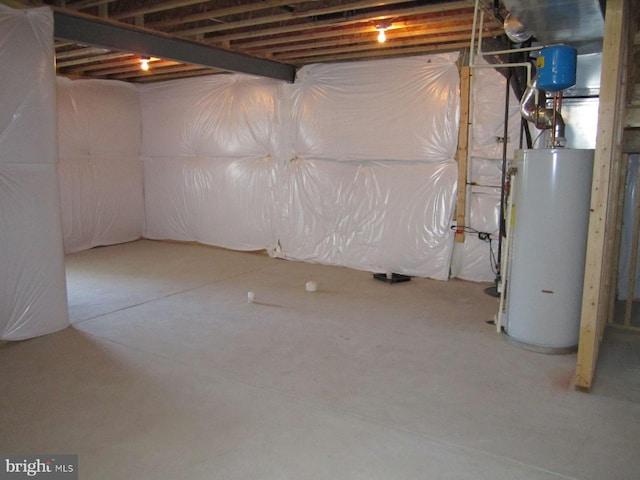 unfinished below grade area with gas water heater