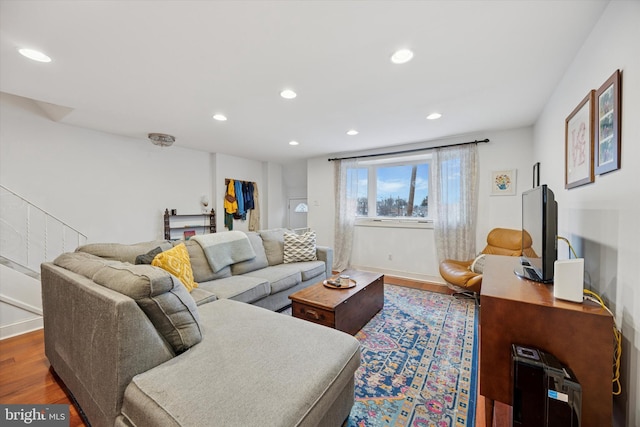 living room featuring wood finished floors and recessed lighting