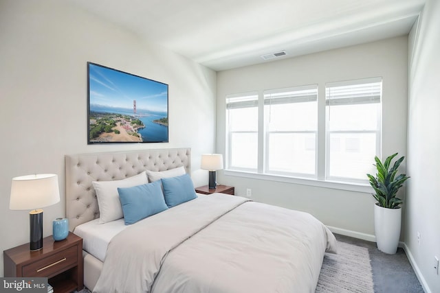 bedroom featuring carpet flooring, visible vents, and baseboards