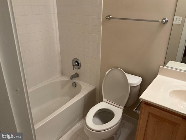 full bathroom featuring tile patterned flooring, shower / bath combination, vanity, and toilet