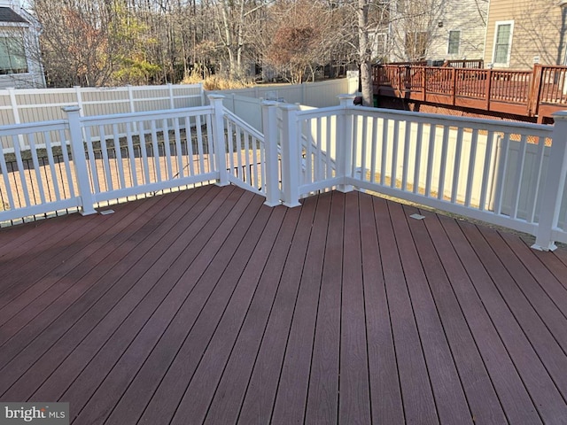 wooden deck featuring a fenced backyard