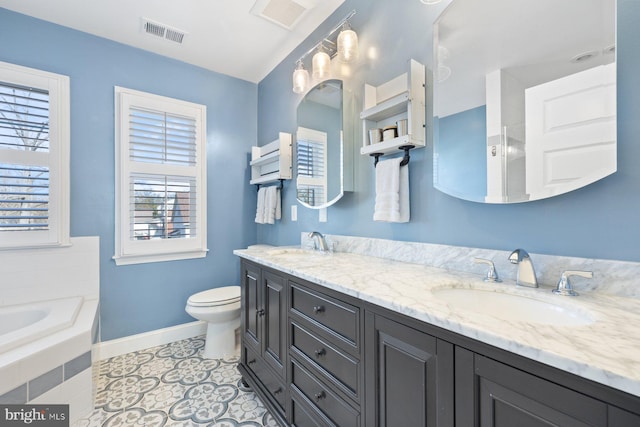 full bath with tile patterned flooring, visible vents, toilet, and a sink