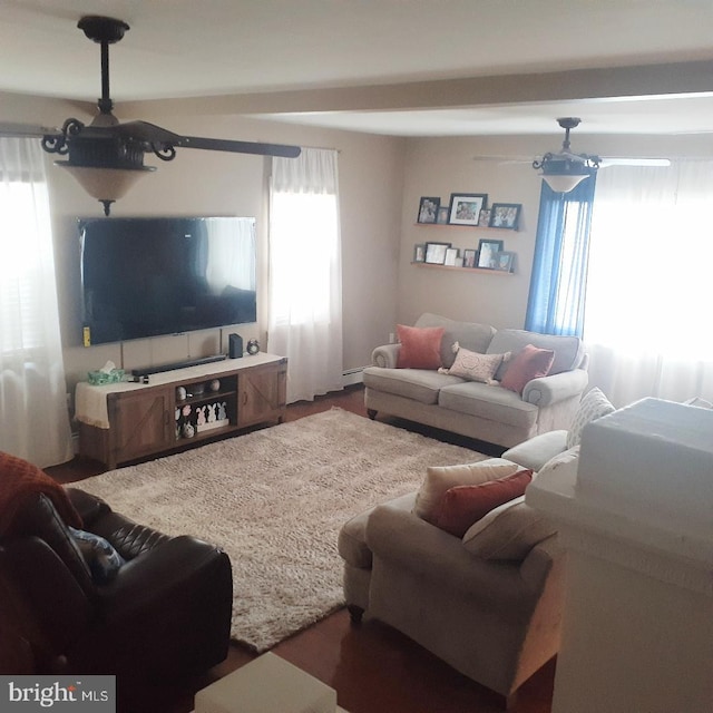 living room with ceiling fan