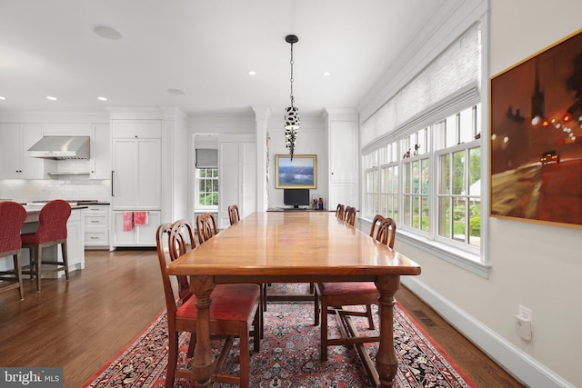 809 Cornell St, Fredericksburg, VA 22401 - dining area with a healthy amount of sunlight, baseboards, recessed lighting, and dark wood-style floors