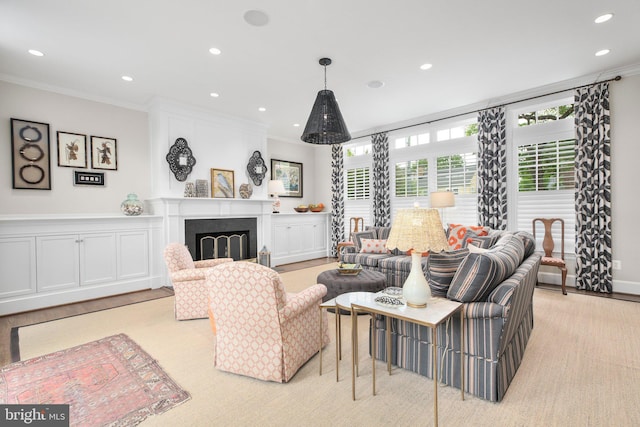 809 Cornell St, Fredericksburg, VA 22401 - living room featuring recessed lighting, ornamental molding, and a fireplace