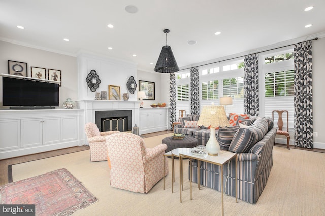 809 Cornell St, Fredericksburg, VA 22401 - living area featuring recessed lighting, ornamental molding, and a fireplace