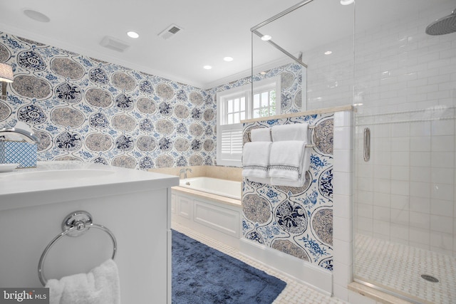 809 Cornell St, Fredericksburg, VA 22401 - full bath with a sink, ornamental molding, a stall shower, and a garden tub