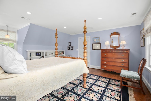 809 Cornell St, Fredericksburg, VA 22401 - bedroom with baseboards, ornamental molding, dark wood-style floors, and visible vents