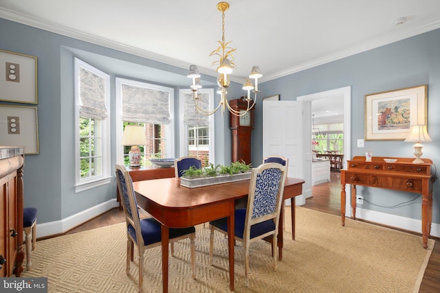 809 Cornell St, Fredericksburg, VA 22401 - dining space with a chandelier, ornamental molding, a wealth of natural light, and wood finished floors