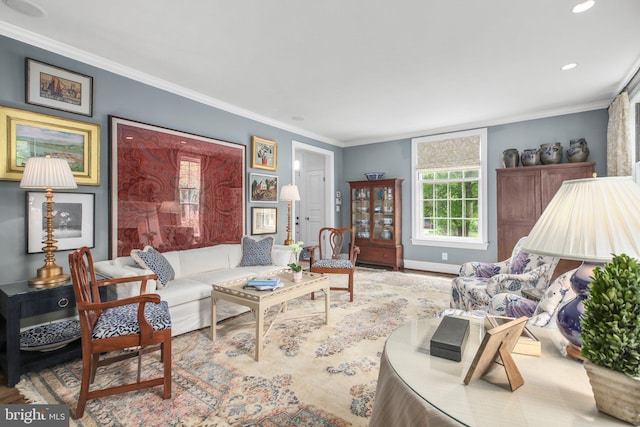 809 Cornell St, Fredericksburg, VA 22401 - living area featuring ornamental molding, recessed lighting, and wood finished floors
