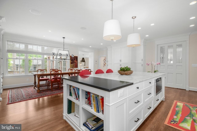 809 Cornell St, Fredericksburg, VA 22401 - kitchen featuring crown molding, white cabinets, a center island, recessed lighting, and dark wood-type flooring
