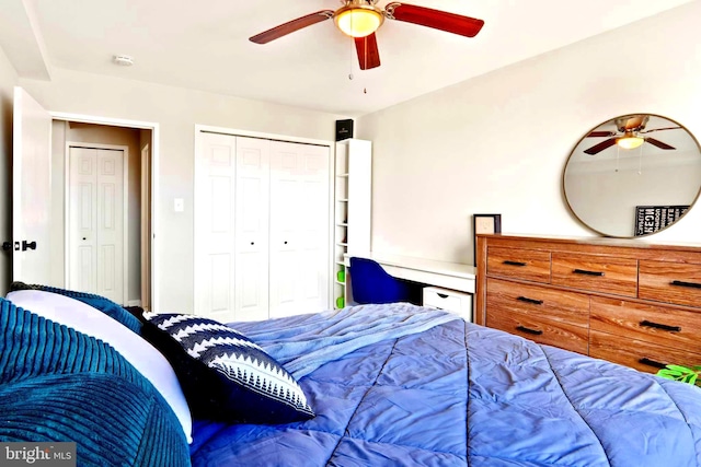 bedroom with a closet and a ceiling fan