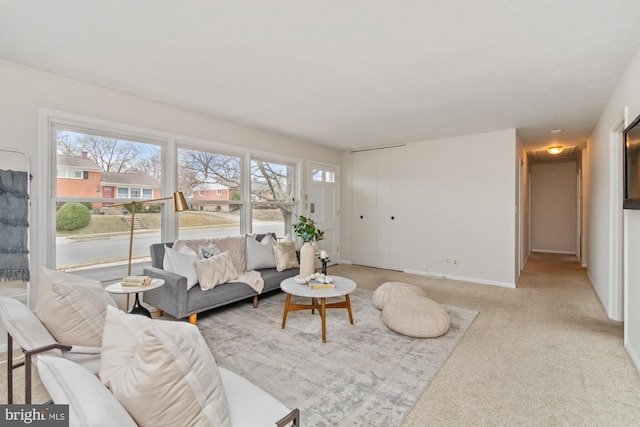 living room featuring baseboards and carpet