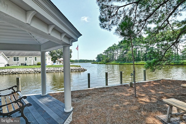 dock area featuring a water view