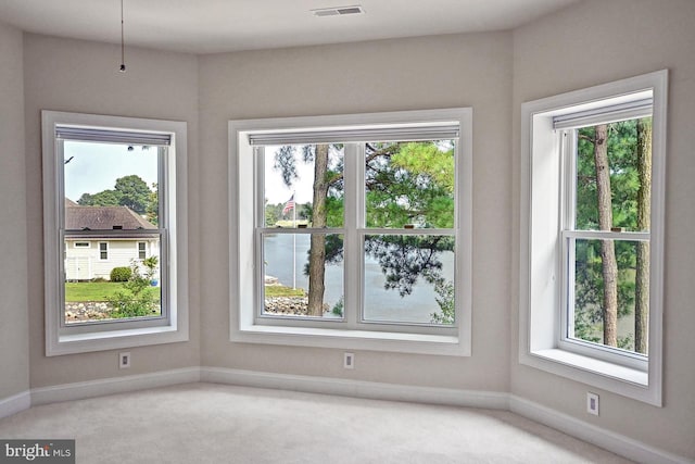 interior space with carpet floors, visible vents, and baseboards