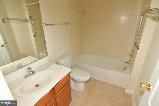 bathroom featuring shower / bathing tub combination, tile patterned flooring, vanity, and toilet