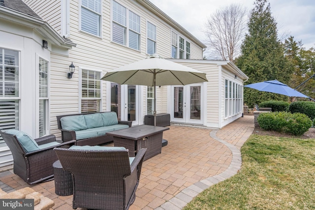 view of patio featuring an outdoor hangout area and french doors