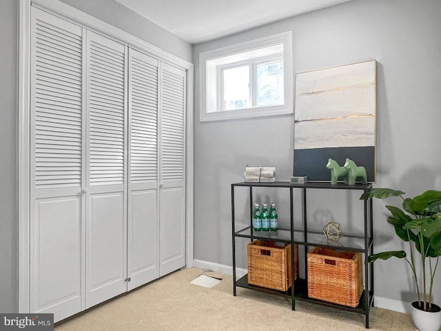 living area with carpet and baseboards