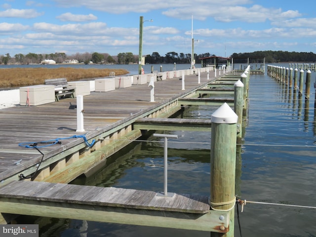 view of dock with a water view