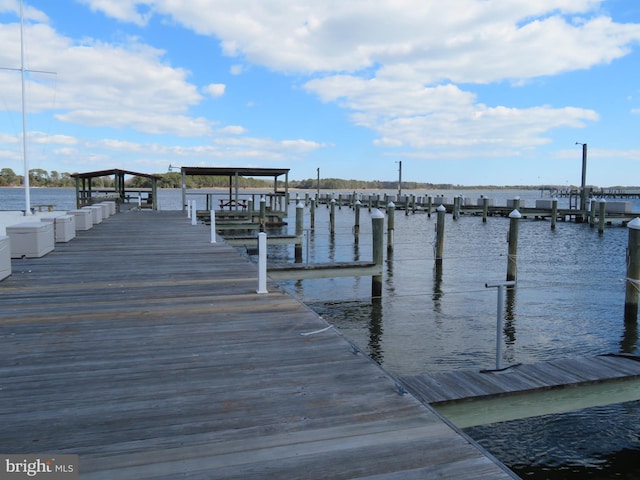 view of dock featuring a water view