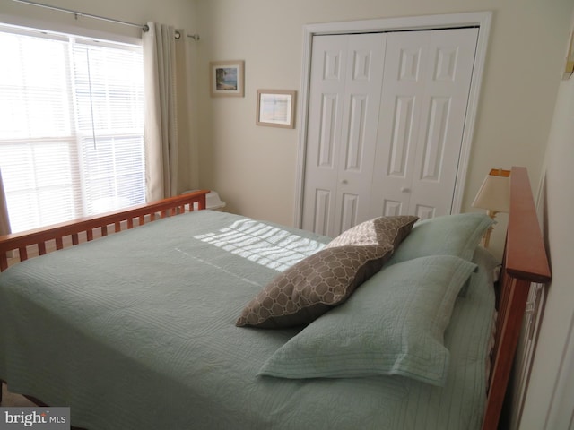 bedroom with multiple windows and a closet