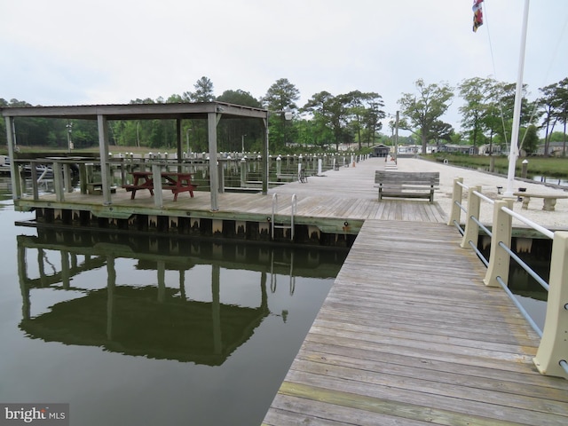 dock area with a water view