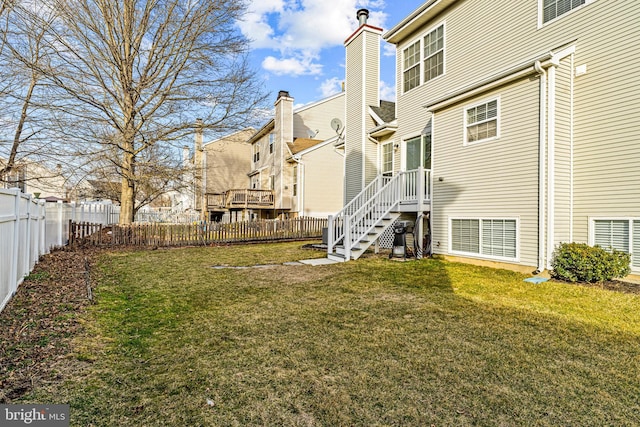 view of yard with a fenced backyard and a residential view