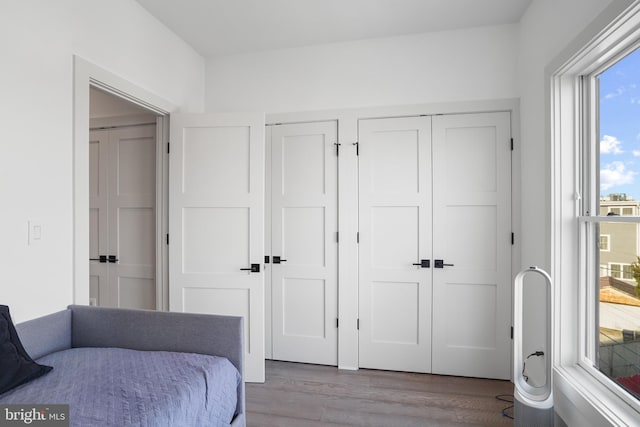 bedroom with a closet and wood finished floors