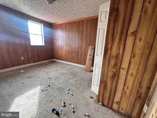 spare room with wood walls and baseboards