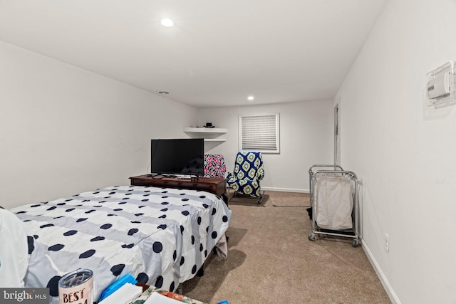 bedroom with baseboards, carpet flooring, and recessed lighting