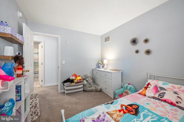 bedroom featuring carpet, visible vents, and baseboards