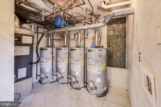 utility room with water heater and heating unit