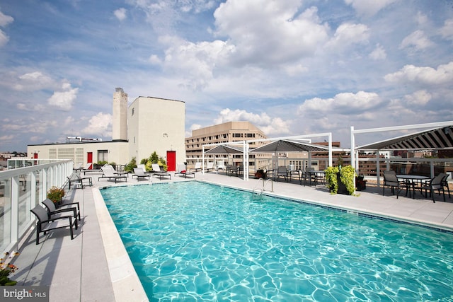 view of pool featuring a patio