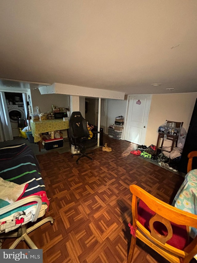 living room featuring washer / dryer