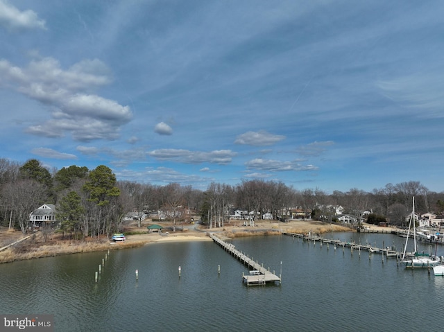 property view of water featuring a boat dock