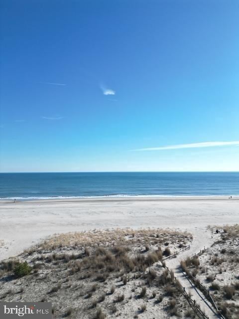 view of water feature featuring a beach view